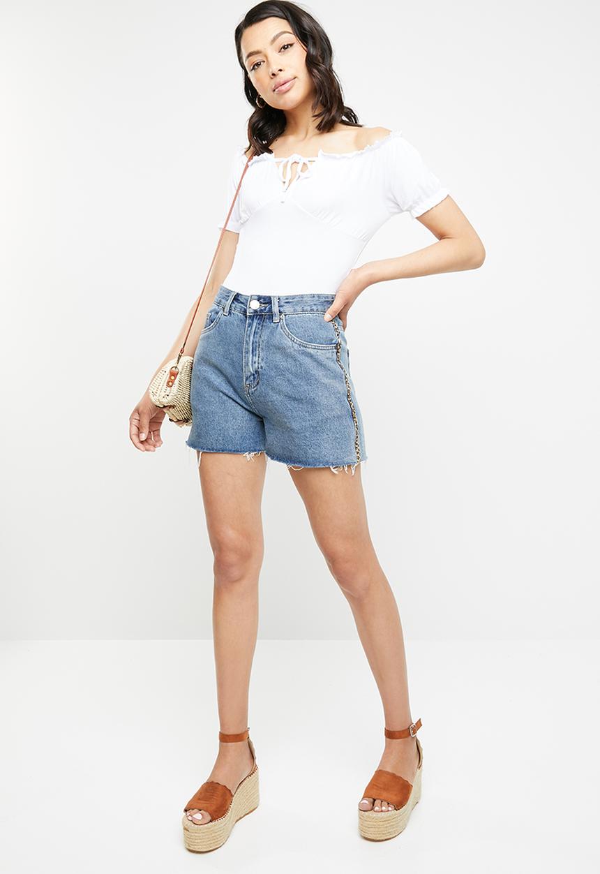 Missguided - Bardot frill edge cupped bodysuit - white