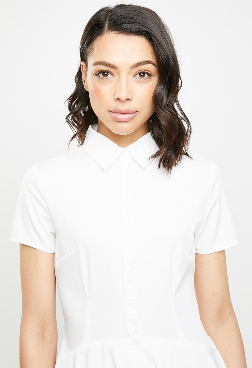 Missguided - Button down skater shirt dress - white
