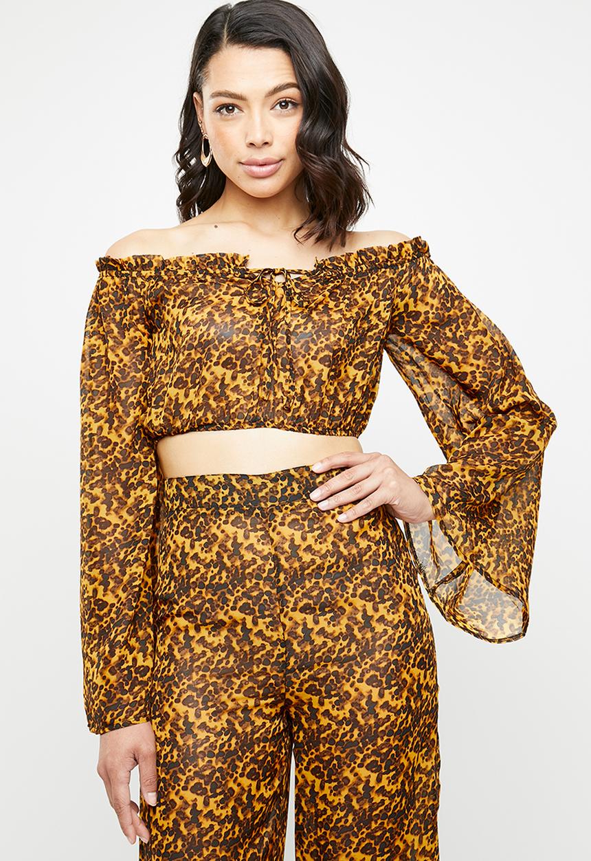 Missguided - Tortoise shell bardot crop top - yellow