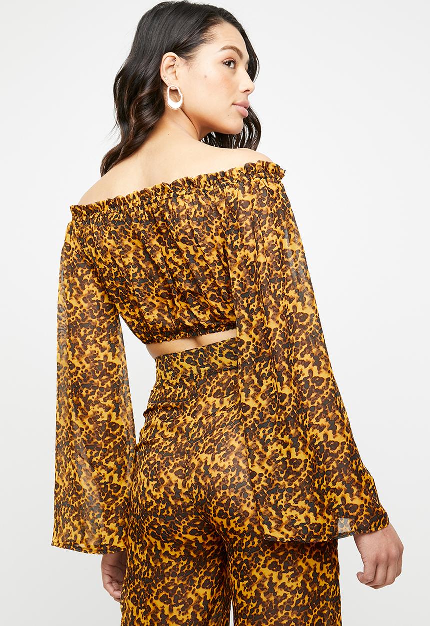 Missguided - Tortoise shell bardot crop top - yellow