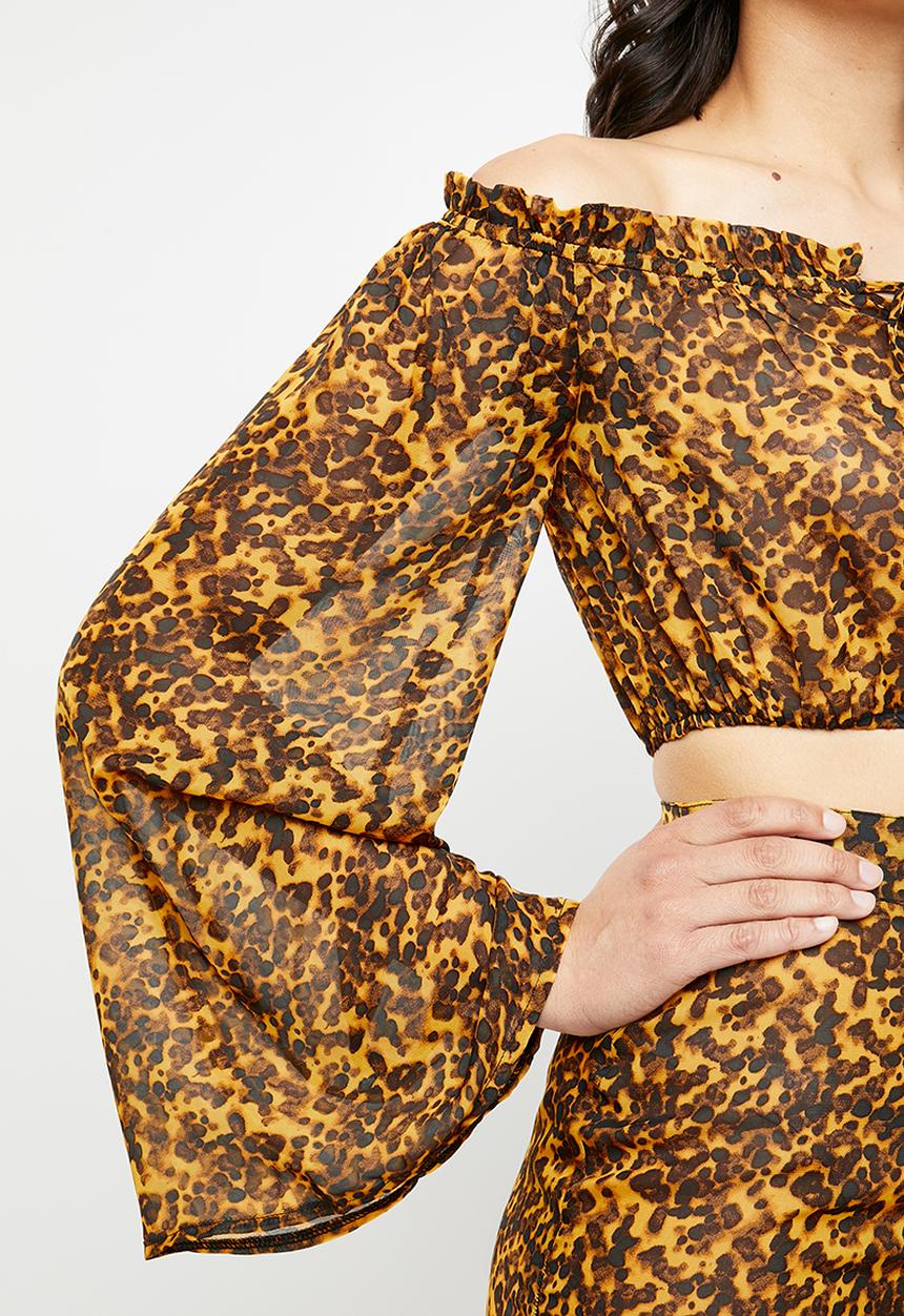Missguided - Tortoise shell bardot crop top - yellow