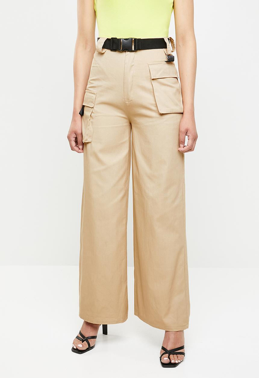 Missguided - Wide leg seatbelt cargo trousers - neutral