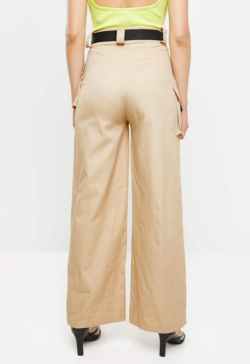 Missguided - Wide leg seatbelt cargo trousers - neutral