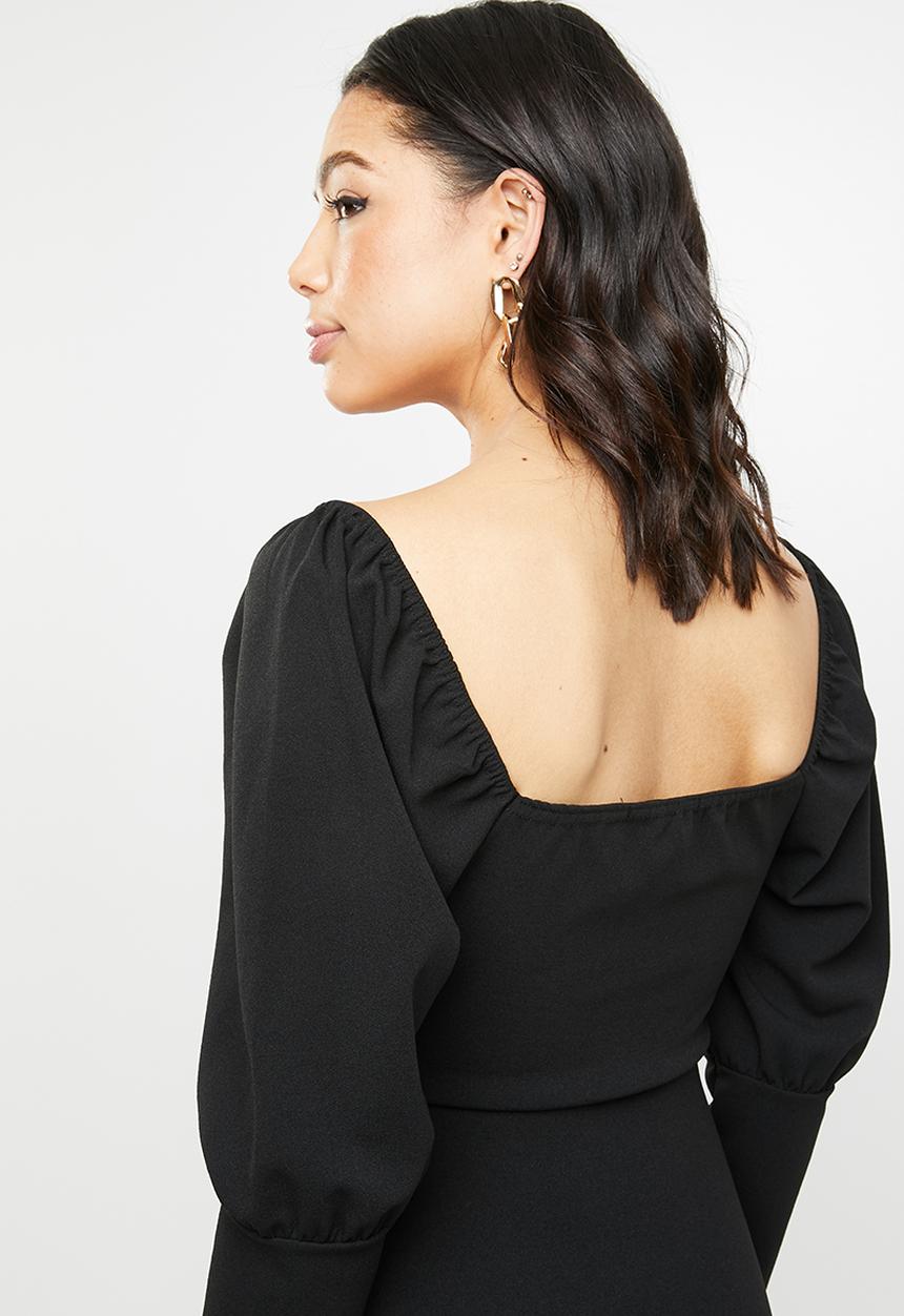 Missguided - Square neck balloon sleeve mini dress - black