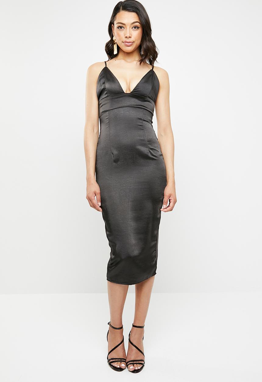 Missguided - Stretch satin cupped cami midi dress - black