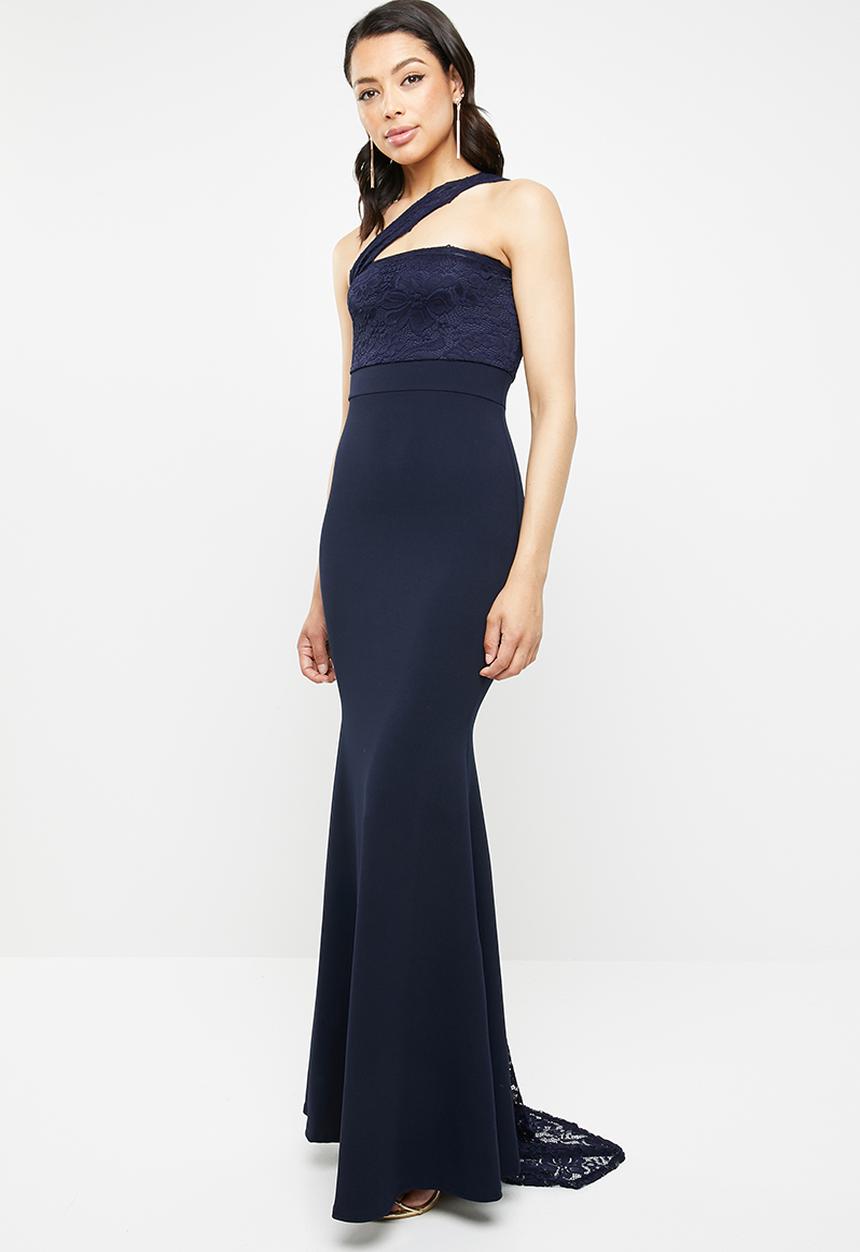 Missguided - One shoulder lace maxi dress - navy