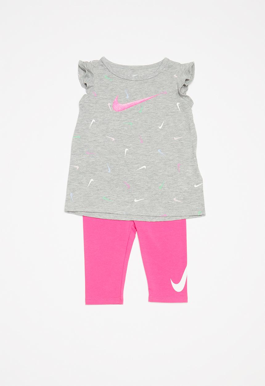 Nike - Swooshfetti tunic & capri set - grey & pink 