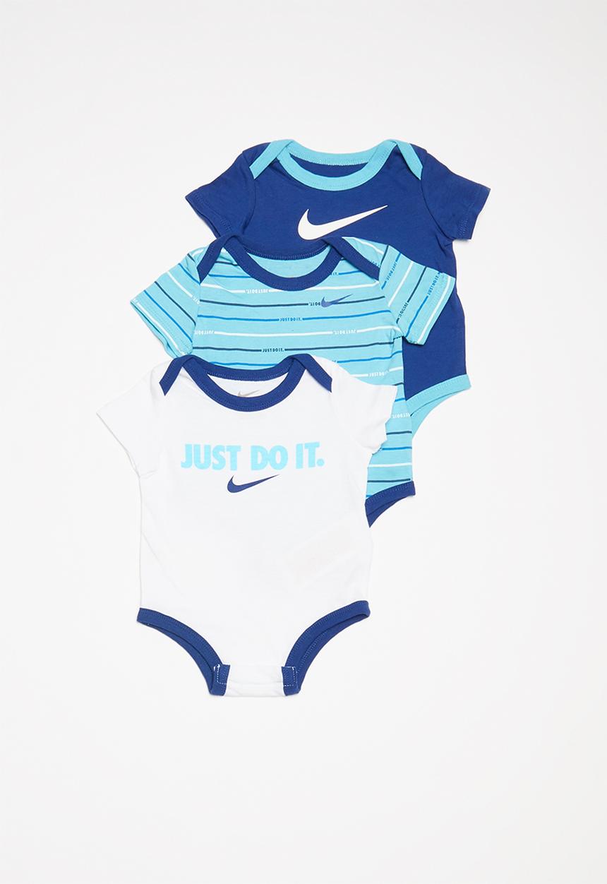 Nike - Stripe 3 pack bodysuit - blue & white
