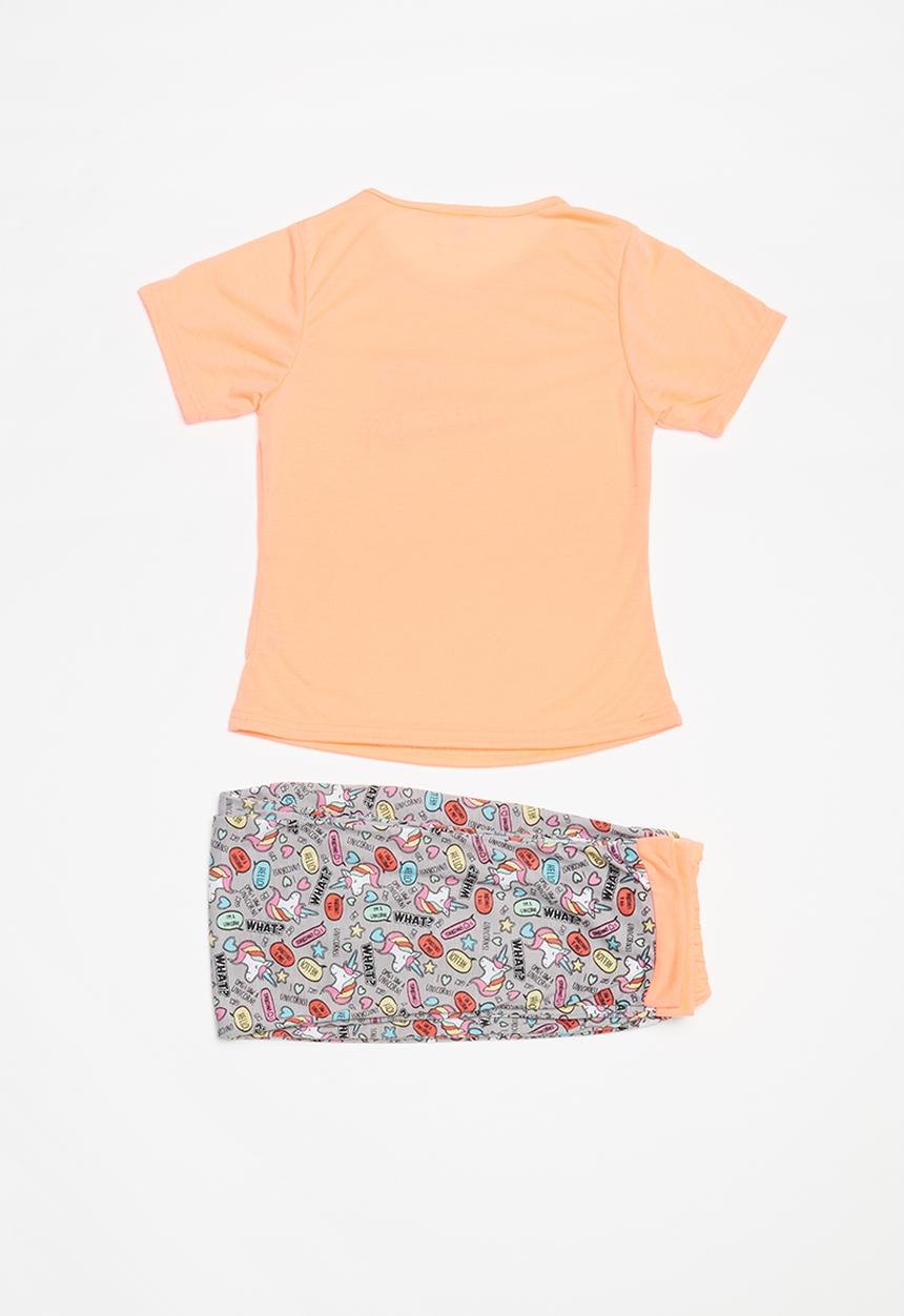 Rebel Republic - Teens unicorn short sleeve & jogger pyjamas set - orange