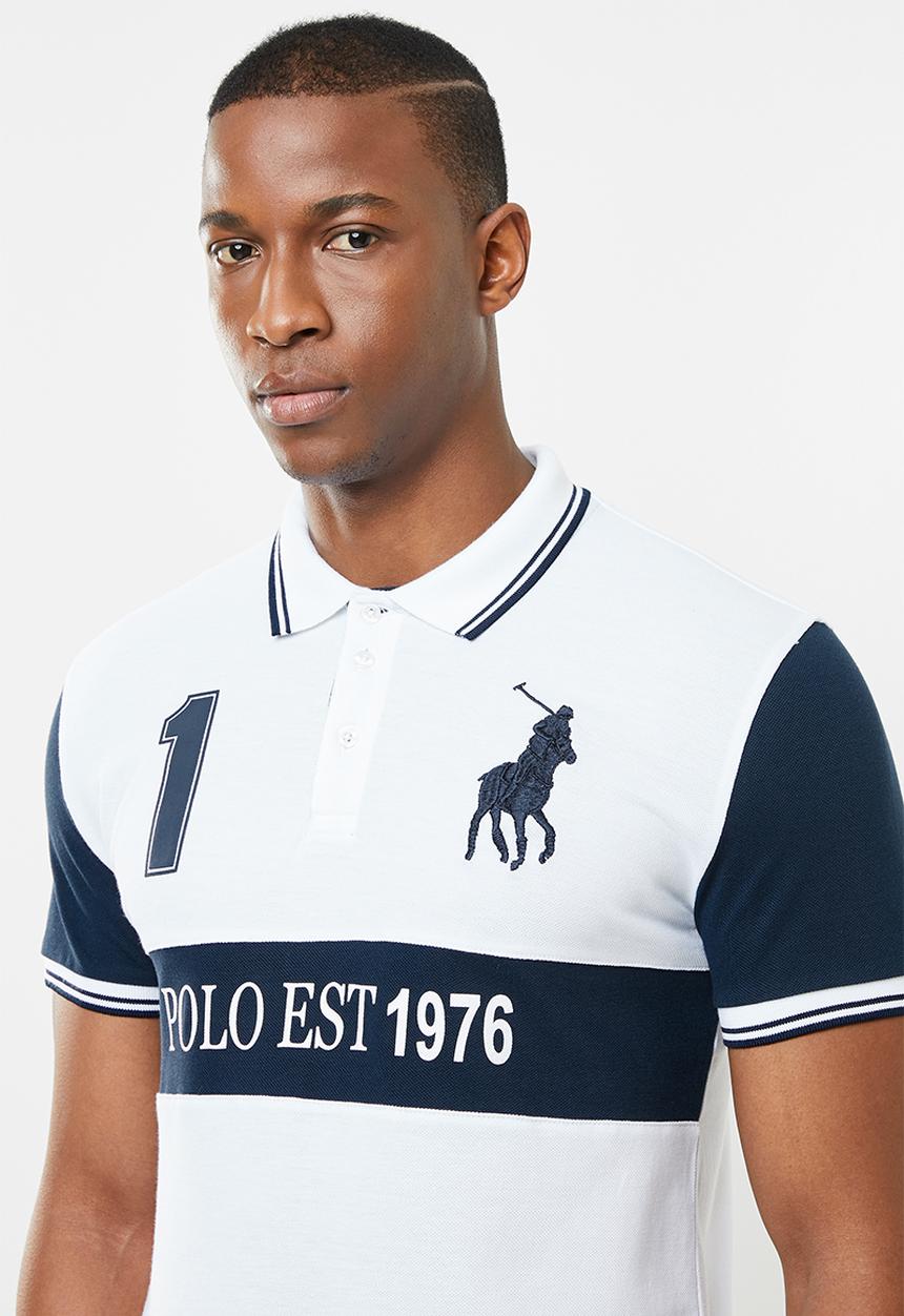 POLO - Luke custom fit upstyled ss pique golfer - navy & white