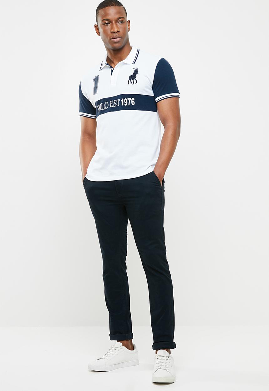 POLO - Luke custom fit upstyled ss pique golfer - navy & white