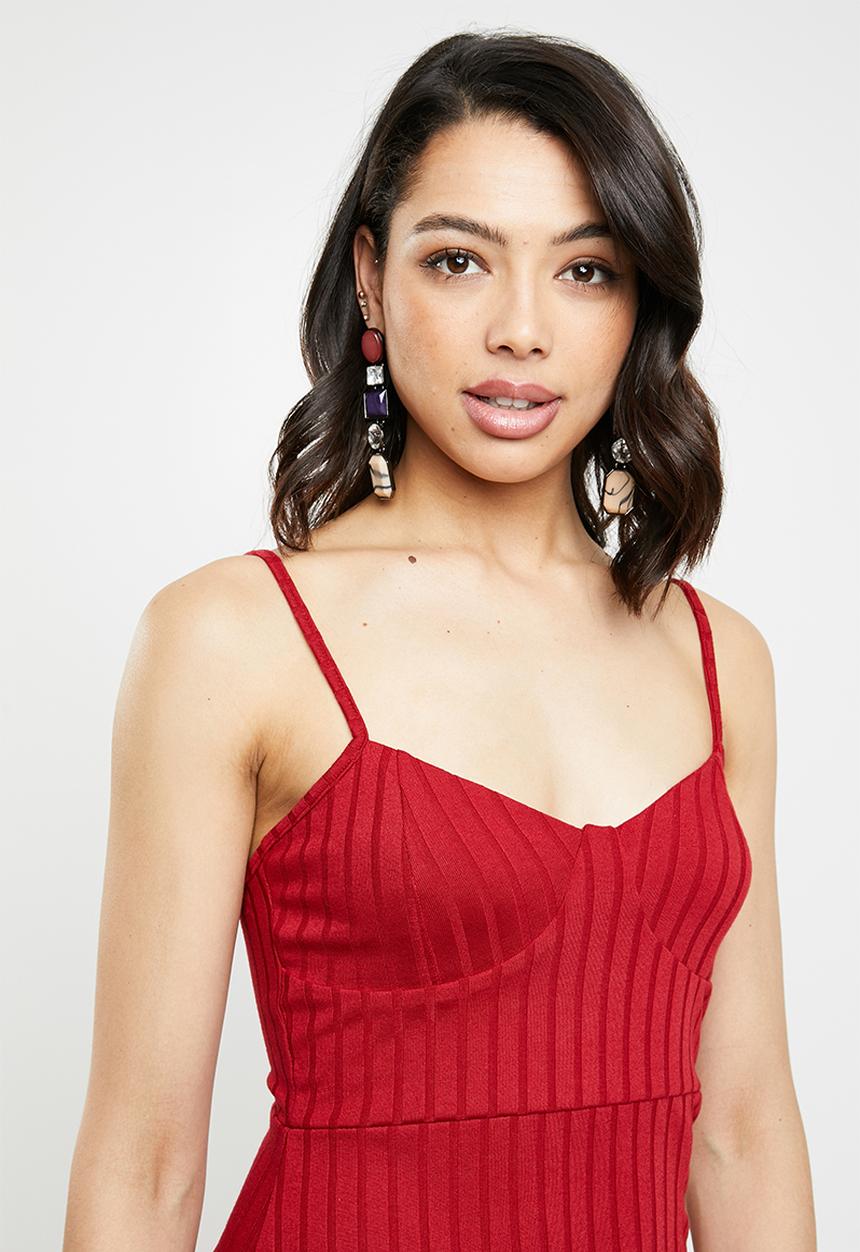 Missguided - Ribbed slit front midi dress - red