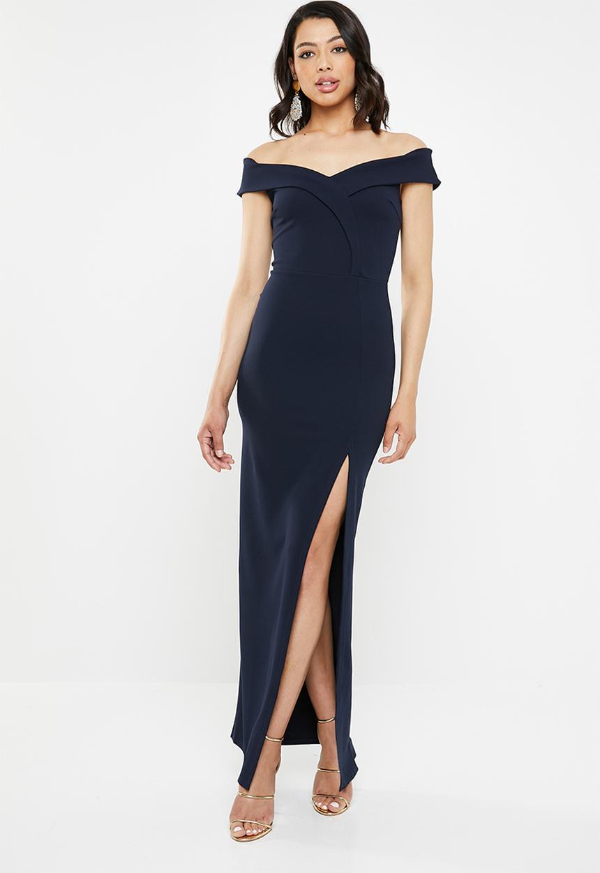 Missguided - Off shoulder twist front detail maxi - navy