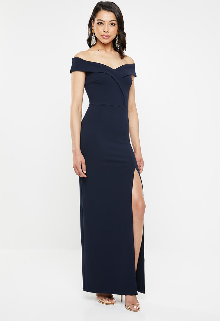 Missguided - Off shoulder twist front detail maxi - navy