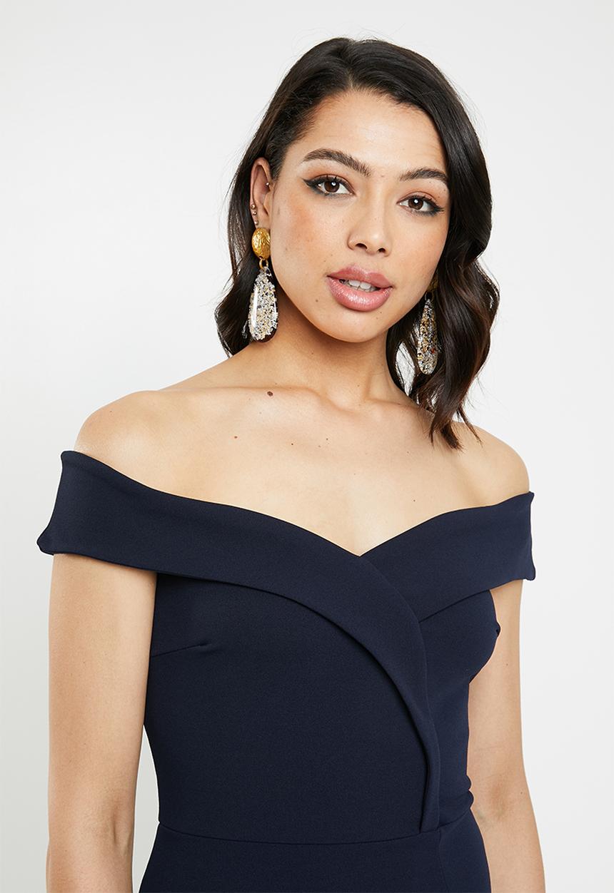 Missguided - Off shoulder twist front detail maxi - navy