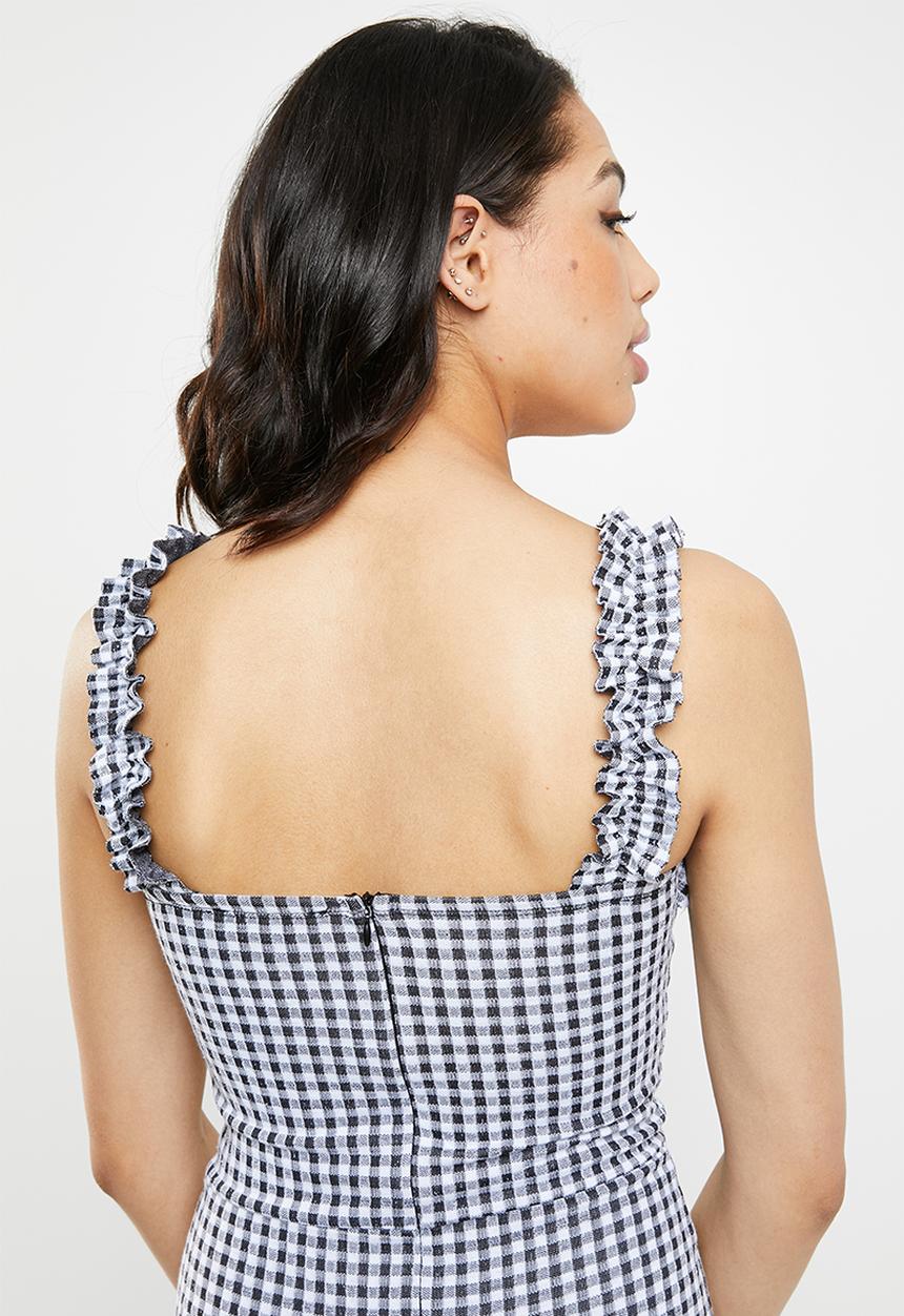 Missguided - Gingham ruffle sleeve frill mini dress - black