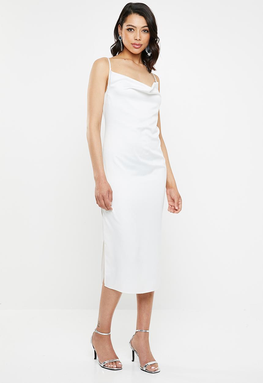 Missguided - Satin cowl cami midi dress - white
