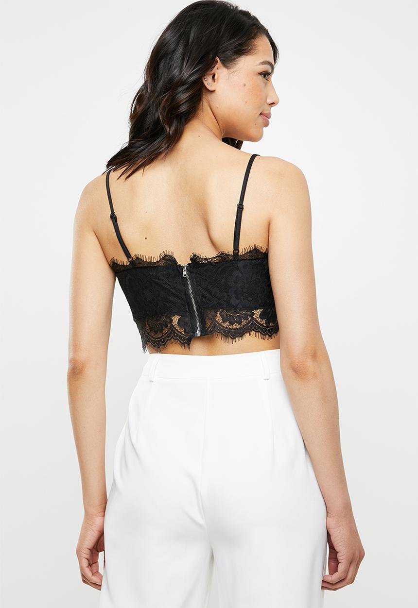 Missguided - Strappy straight neck lace bralette - black