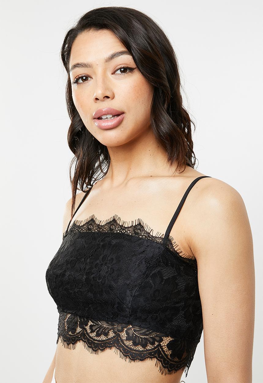 Missguided - Strappy straight neck lace bralette - black