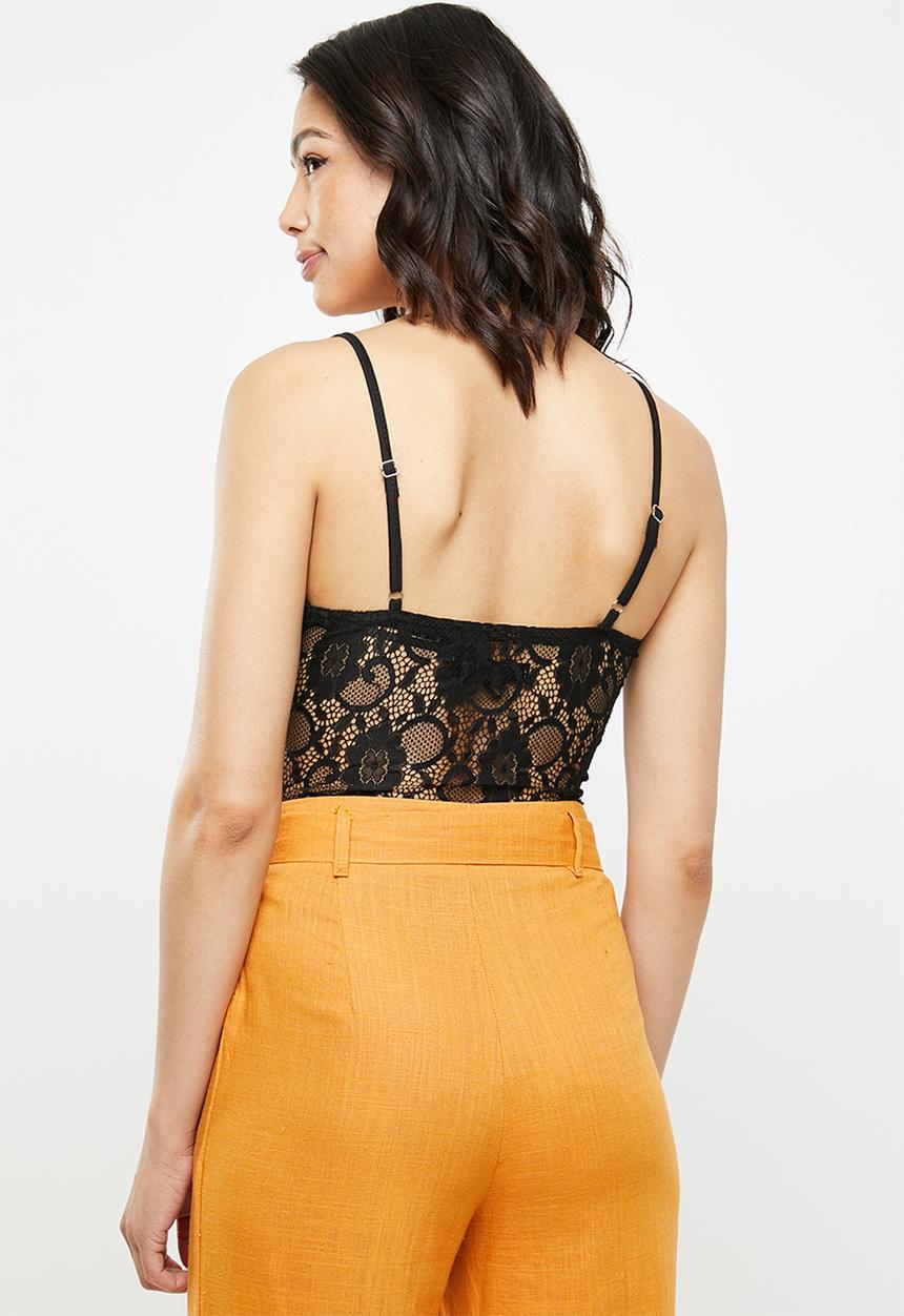 Missguided - Lace strappy bodysuit - black