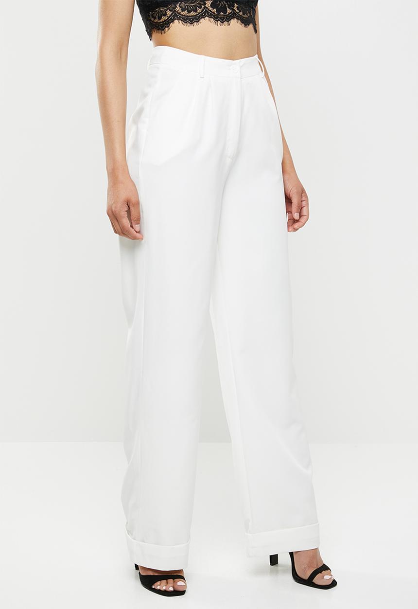 Missguided - Turn up hem wide leg trouser - cream