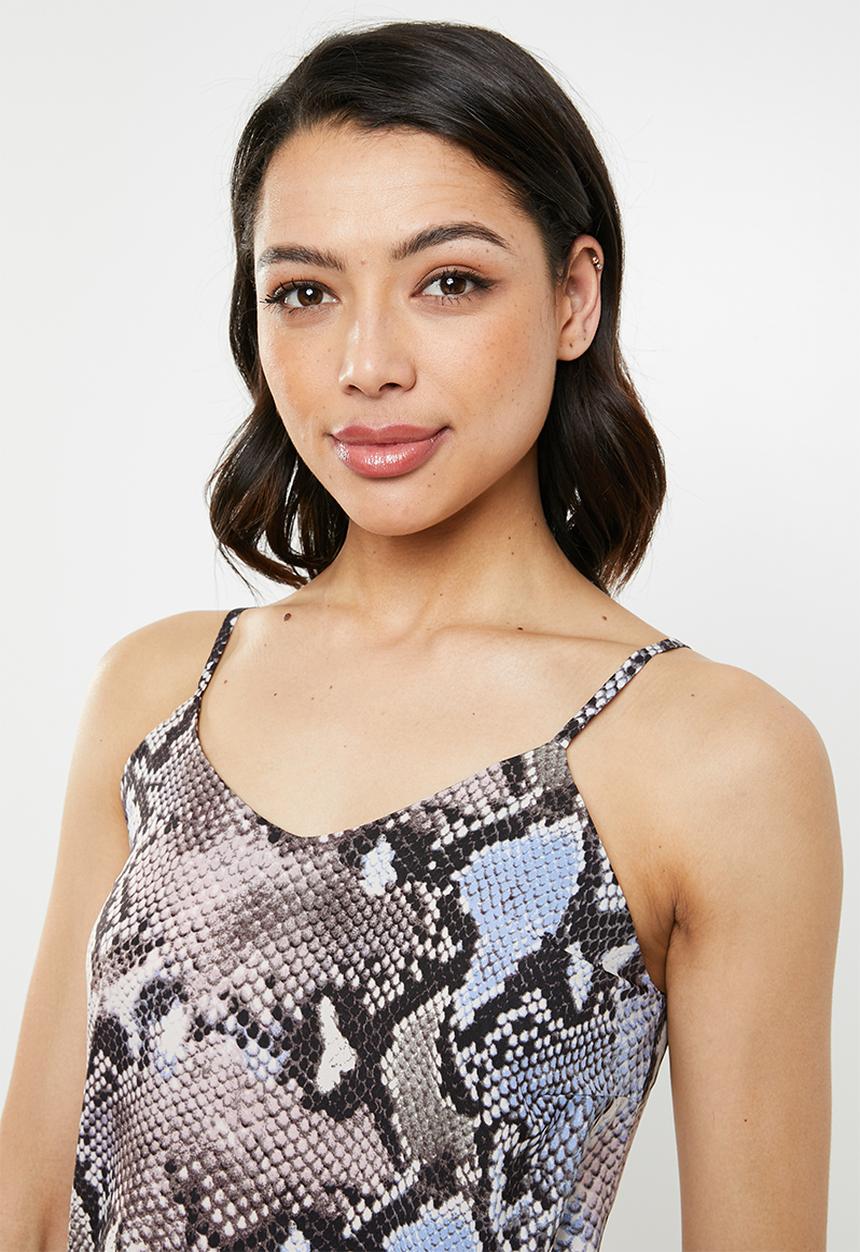 Missguided - Snake print frill cami set - grey & blue