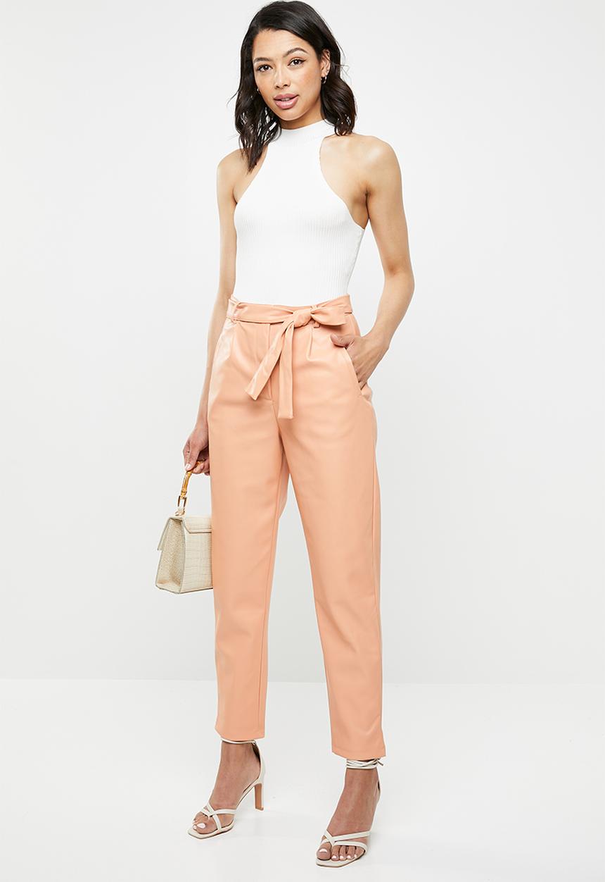 Missguided - Faux leather tie waist trousers - peach