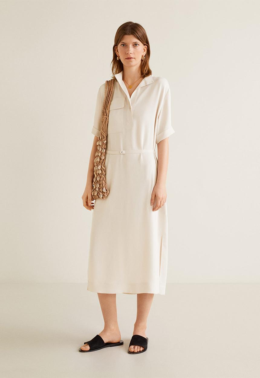 MANGO - Midi shirt dress with pocket detail - neutral 