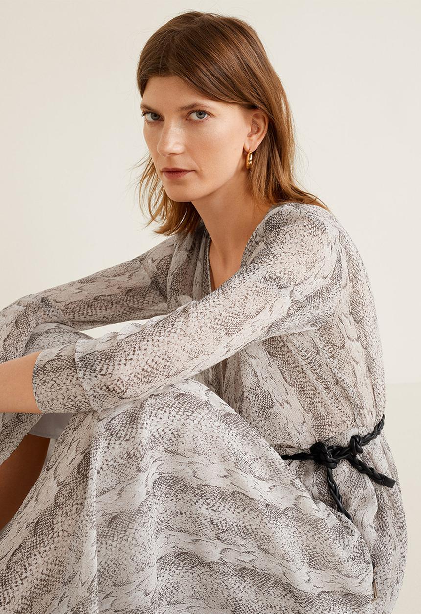 MANGO - Snake printed crossover midi dress - grey