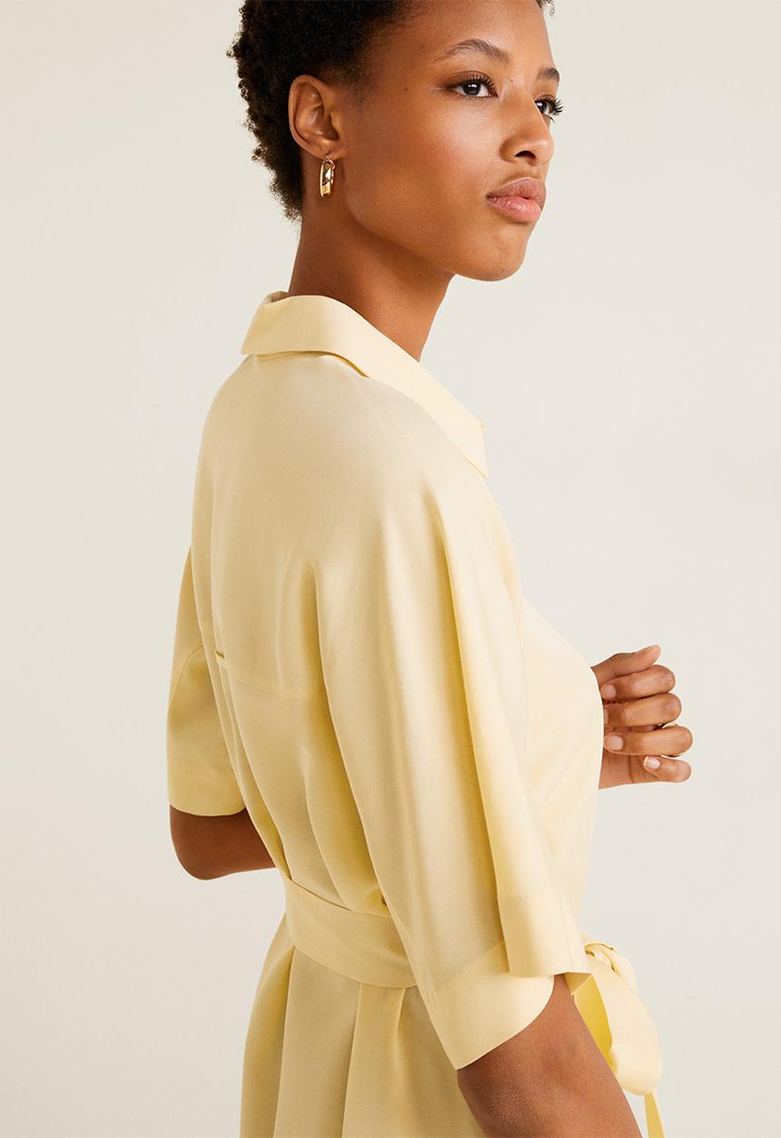 MANGO - Tie belt midi shirt dress - yellow