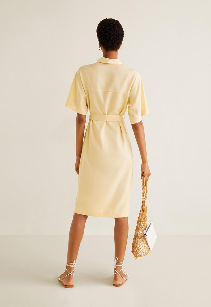 MANGO - Tie belt midi shirt dress - yellow