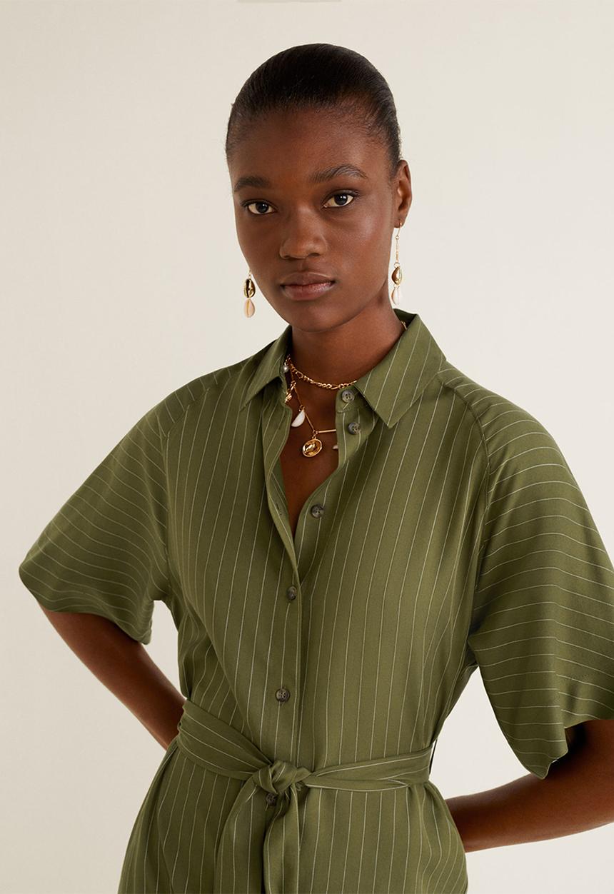 MANGO - Tie belt midi shirt dress - khaki