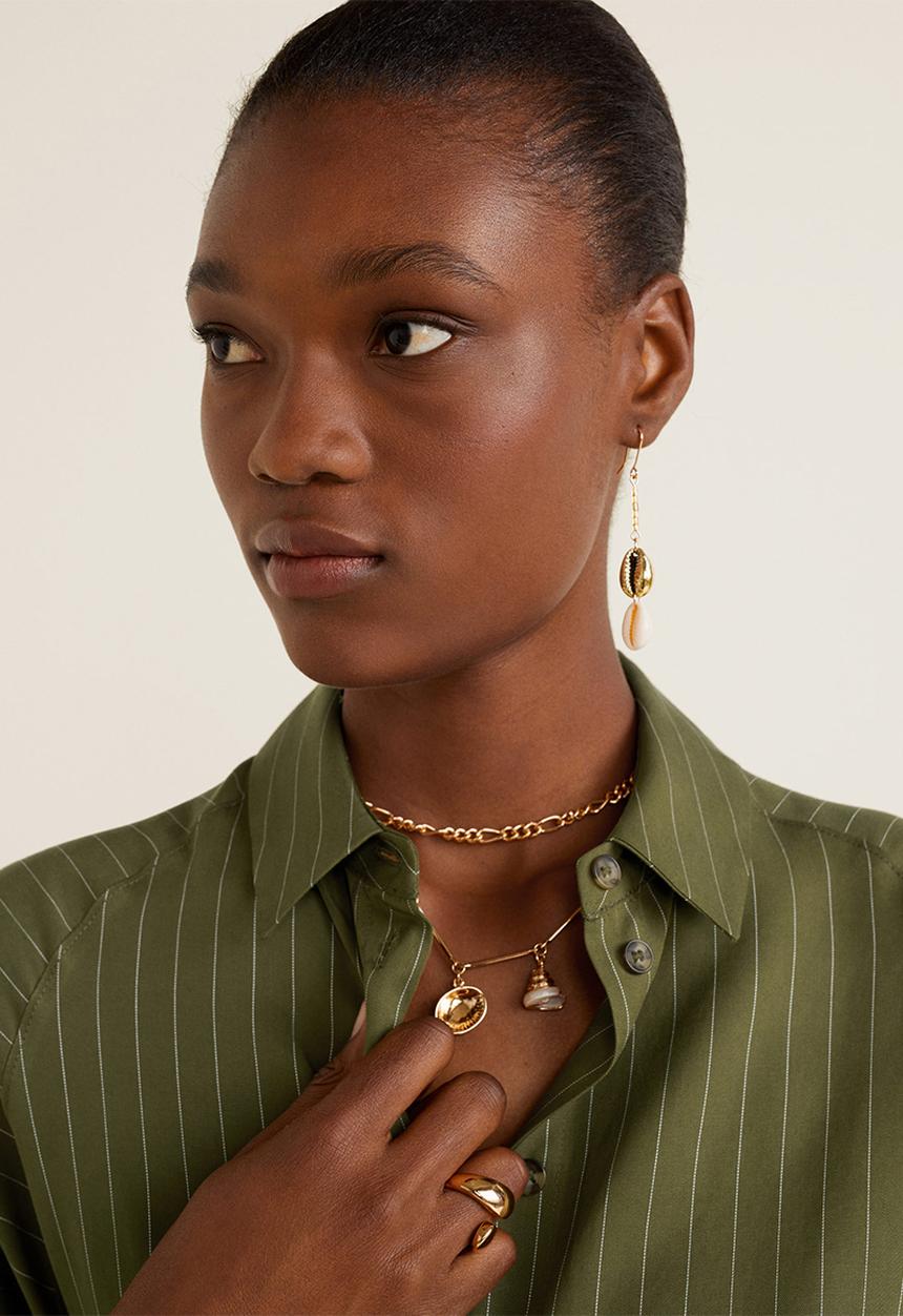 MANGO - Tie belt midi shirt dress - khaki