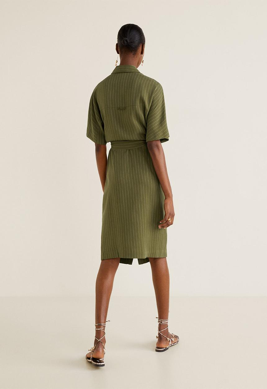 MANGO - Tie belt midi shirt dress - khaki