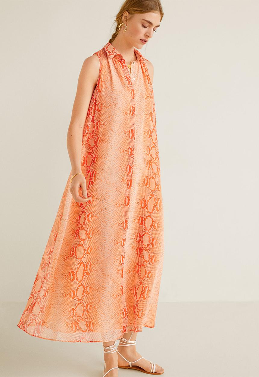 MANGO - Snake print long dress - orange