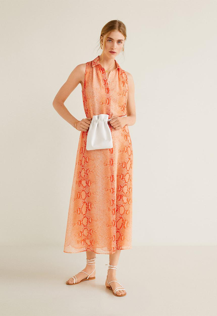 MANGO - Snake print long dress - orange