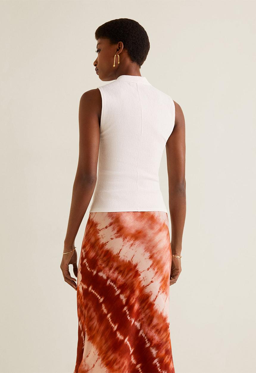 MANGO - Textured cotton V-neck top - white