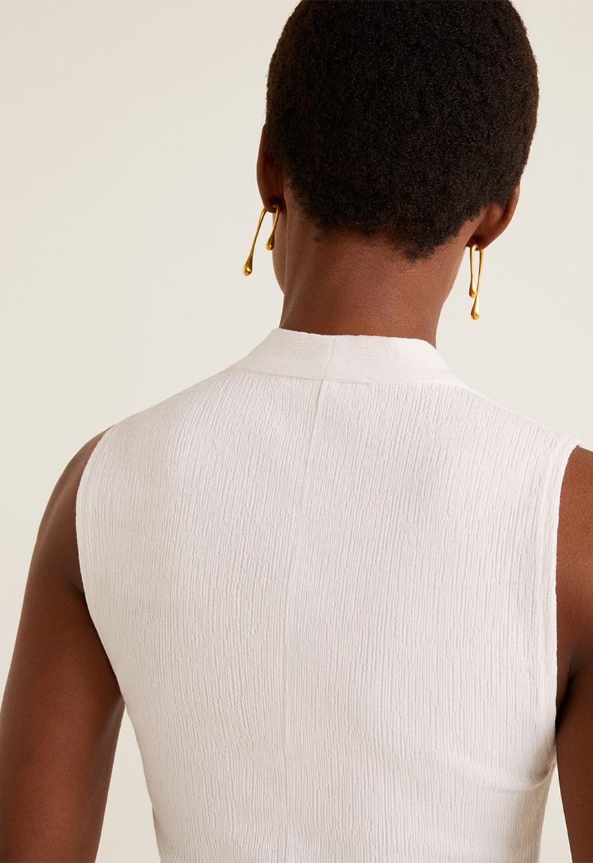 MANGO - Textured cotton V-neck top - white