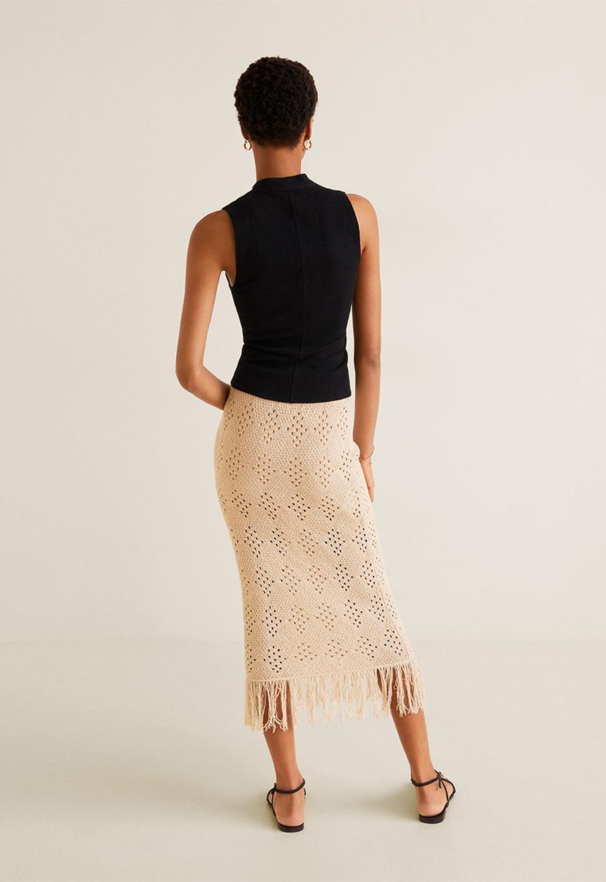 MANGO - Textured cotton v-neck top - black