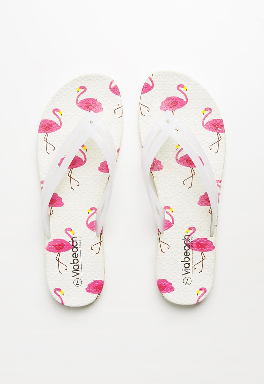 Viabeach - Rubber flamingo printed flip flops - white