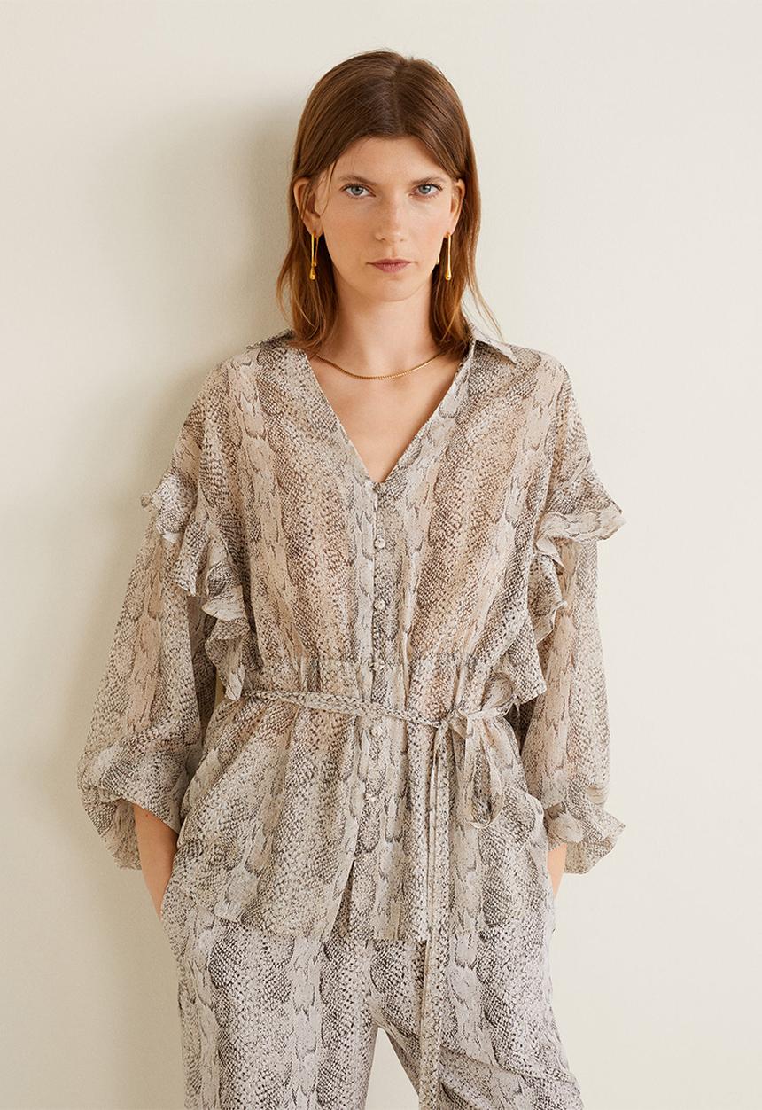 MANGO - Snake print shirt with ruffles - multi