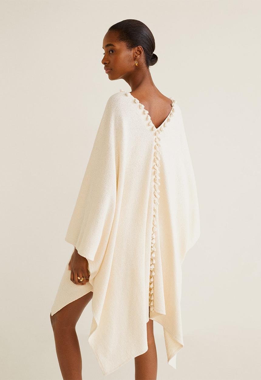 MANGO - Cotton kaftan with pom pom detail - cream