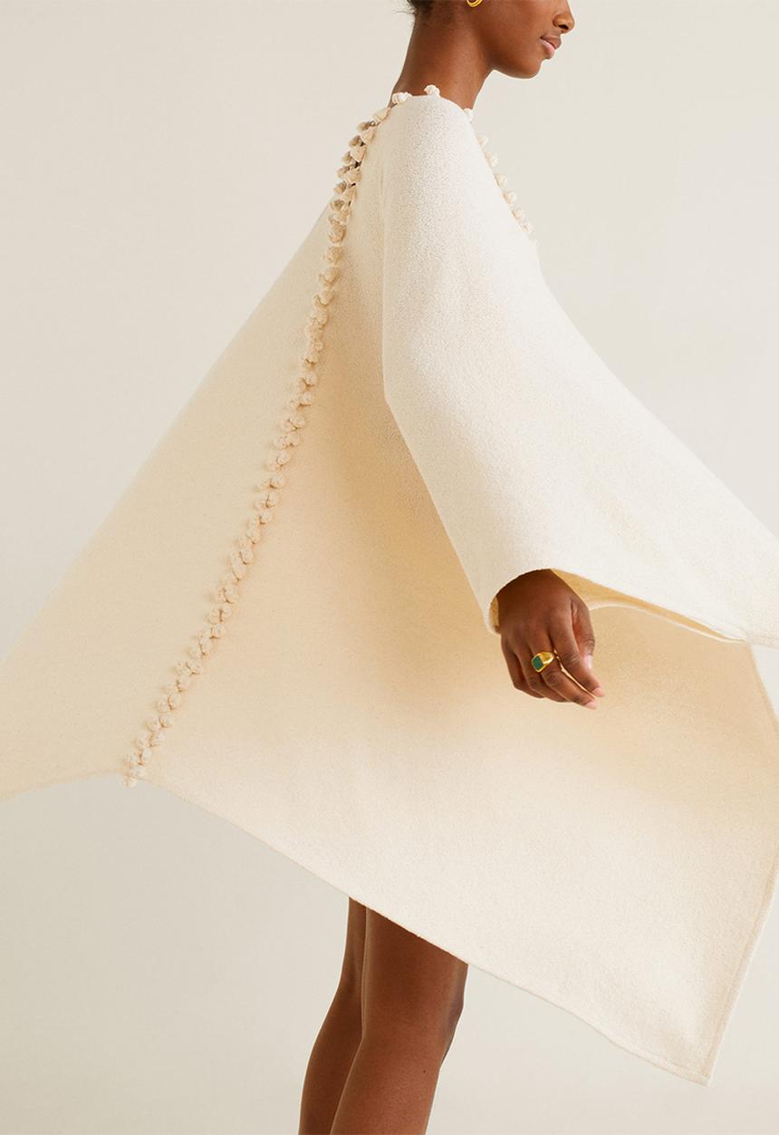 MANGO - Cotton kaftan with pom pom detail - cream