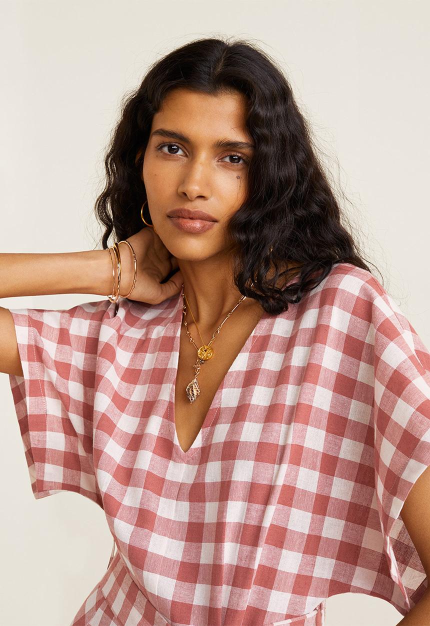 MANGO - Check pattern midi dress - red & white 