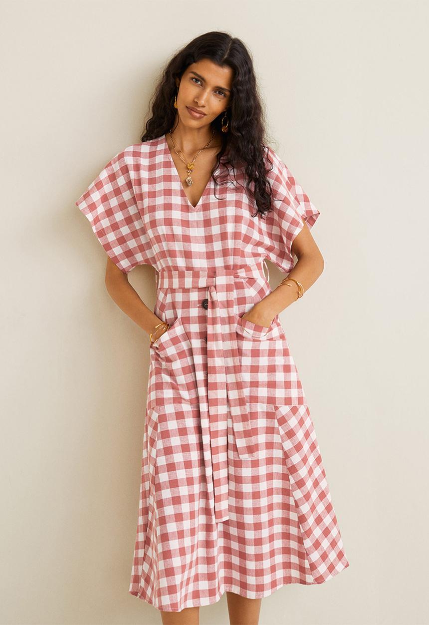 MANGO - Check pattern midi dress - red & white 