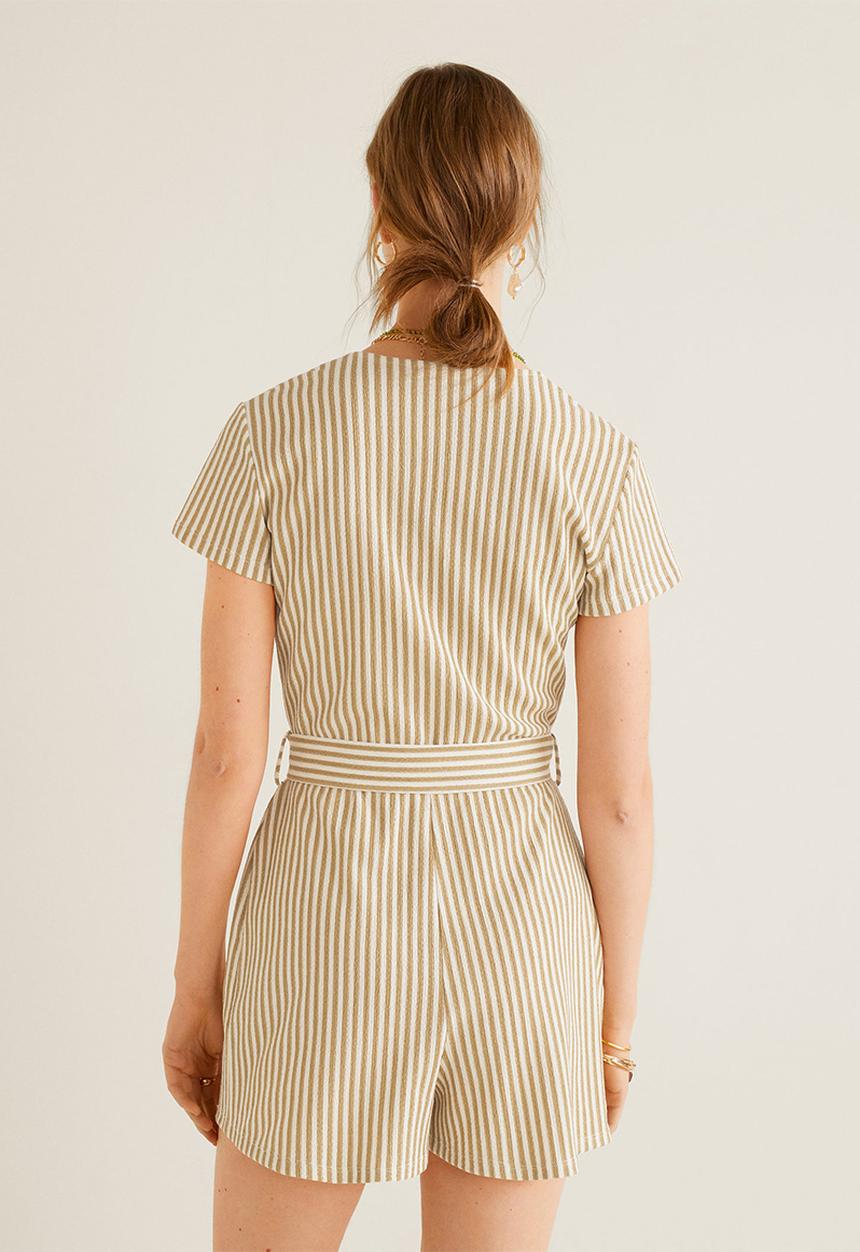 MANGO - Stripe printed short jumpsuit - beige & white 