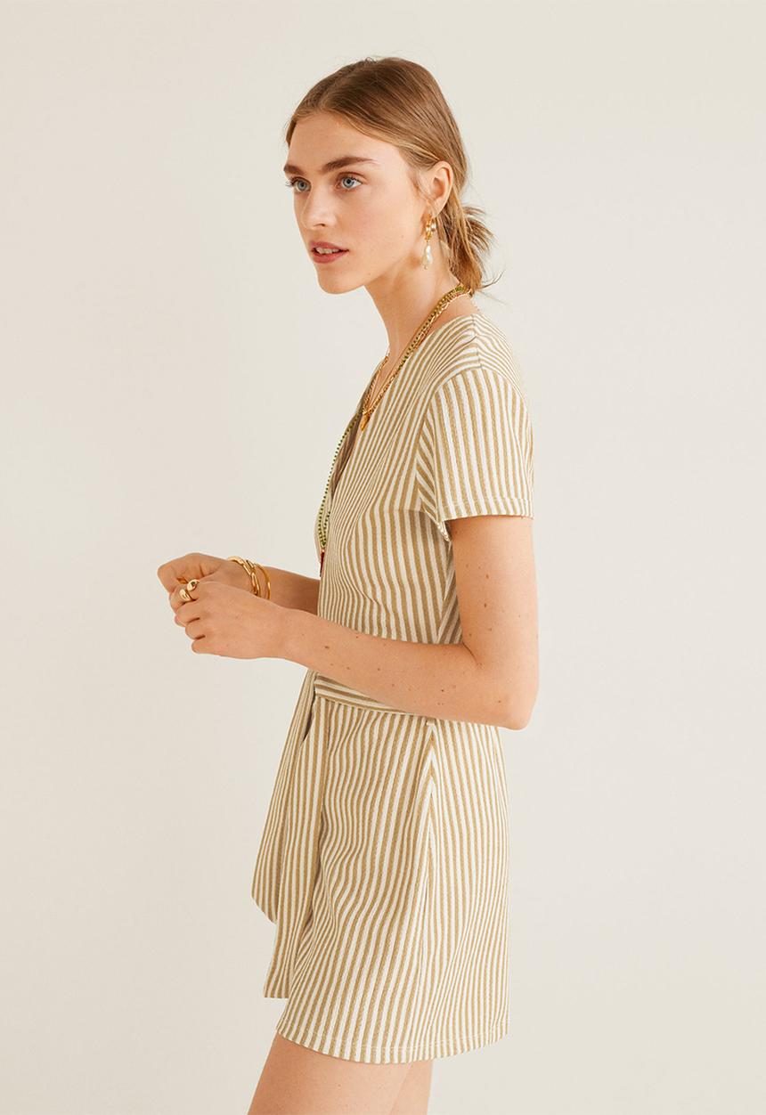 MANGO - Stripe printed short jumpsuit - beige & white 