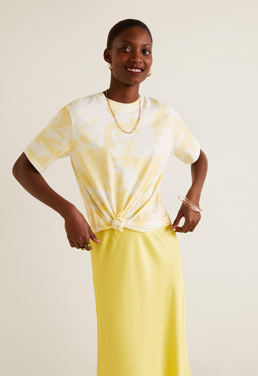 MANGO - Printed tie-dye tee - yellow & white 
