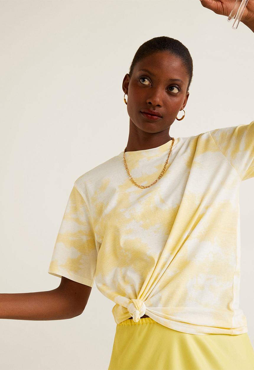 MANGO - Printed tie-dye tee - yellow & white 