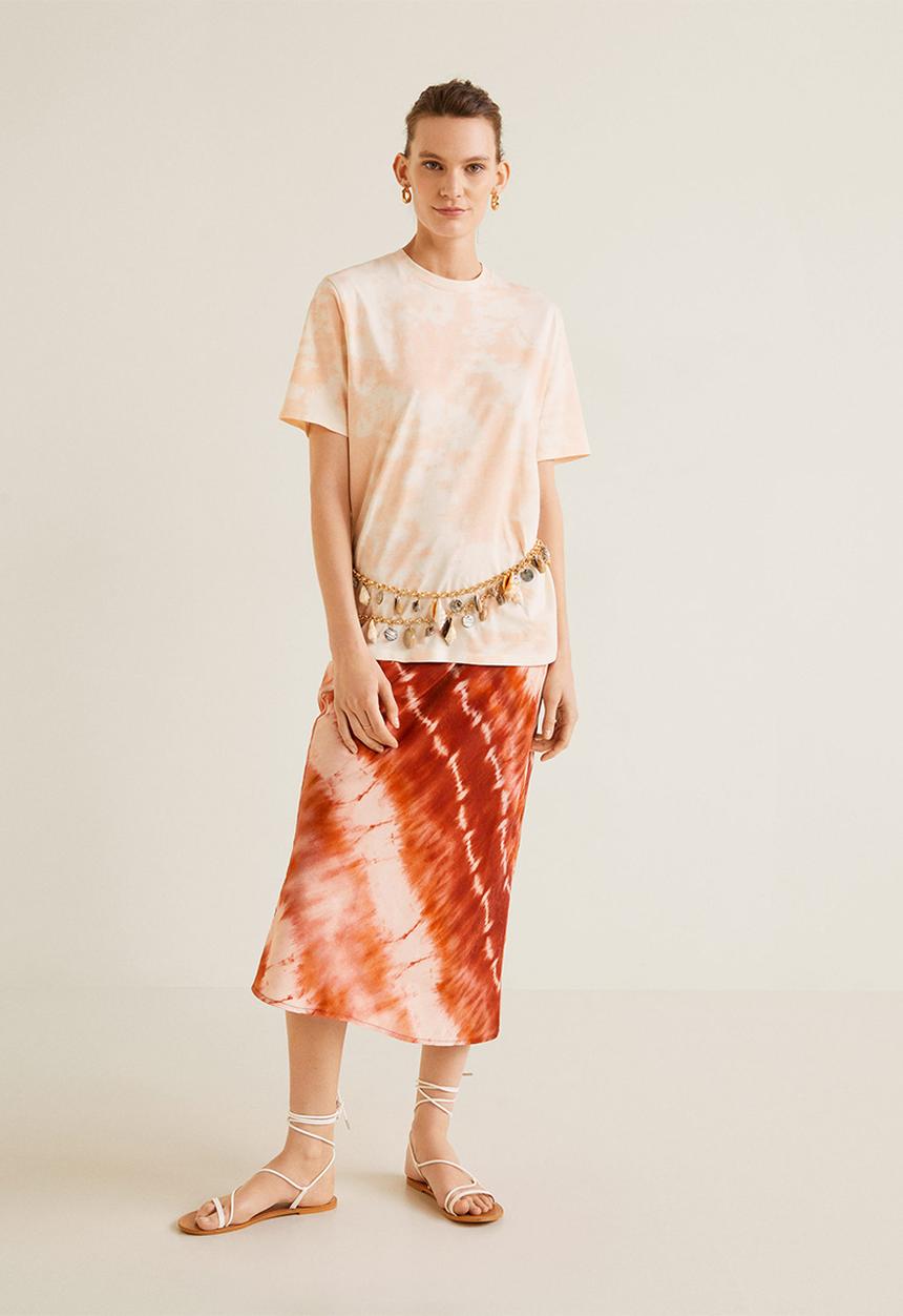 MANGO - Printed tie-dye tee - peach & white 